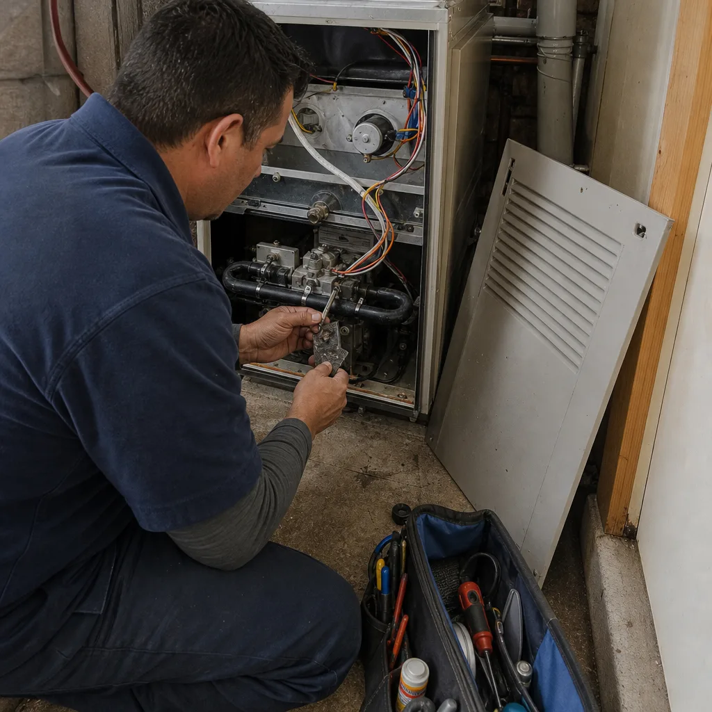 HVAC technician performing professional furnace repair and maintenance
